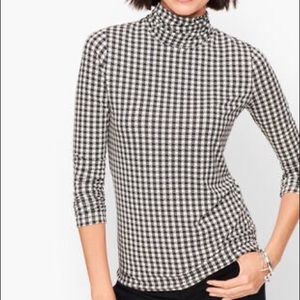 Talbots brown gingham turtle neck top S
